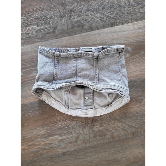 Divided Women's Gray Jean Button‎ Up Crop Strapless Top Size XS #17 - Picture 2 of 3